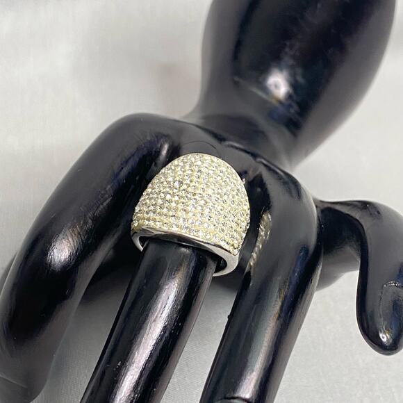 Big Statement Piece Ring Pave' Face Silver Tone With Clear Stones - Picture 2 of 10